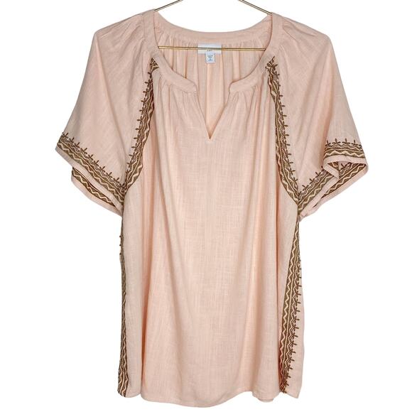J Jill Womens Size XLP Embroidered Blouse Top Peach Orange Linen Blend Petite - Picture 1 of 8